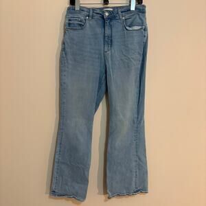 LOFT The Slim Flare Jeans Size 31 12 Light Wash High Rise Raw Hem Stretch